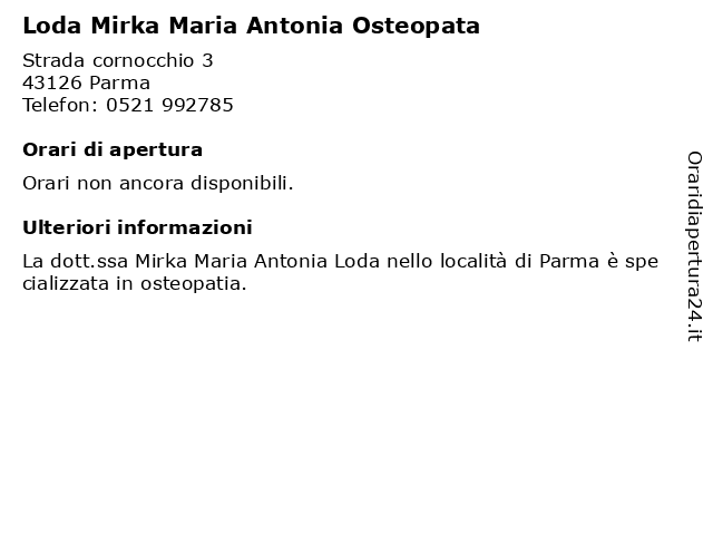 Loda Mirka Maria Antonia Osteopata a Parma: indirizzo e orari di apertura