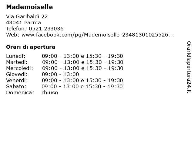 Mademoiselle a Parma: indirizzo e orari di apertura