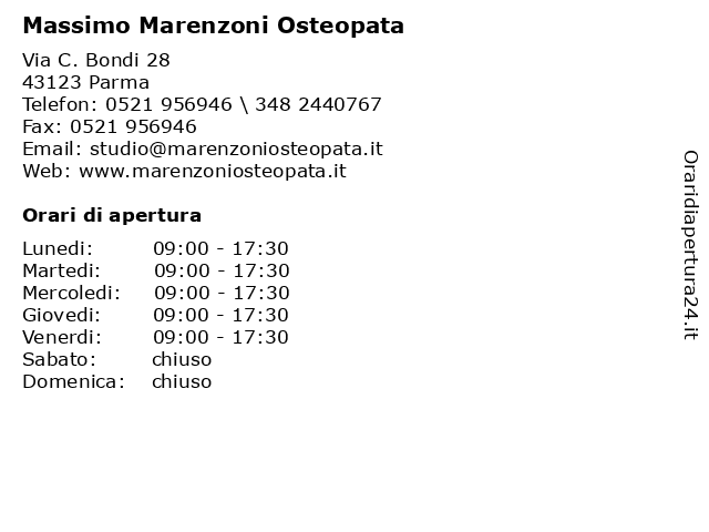 Massimo Marenzoni Osteopata a Parma: indirizzo e orari di apertura