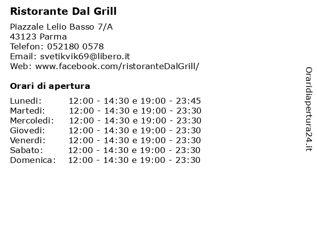 Ristorante Dal Grill a Parma: indirizzo e orari di apertura