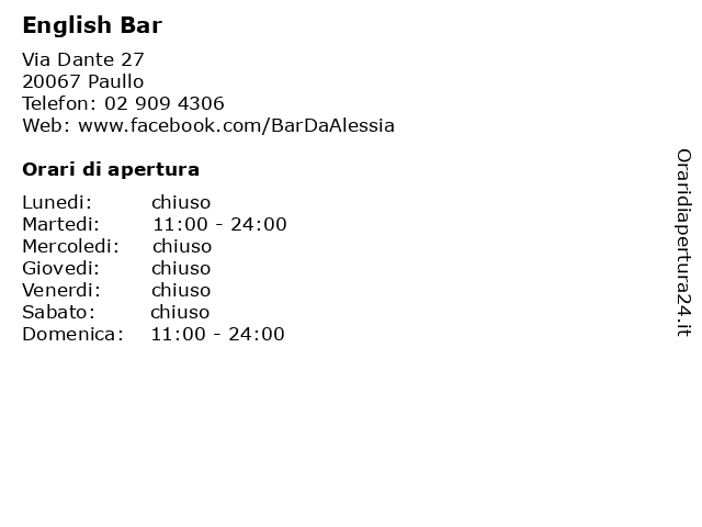 English Bar a Paullo: indirizzo e orari di apertura