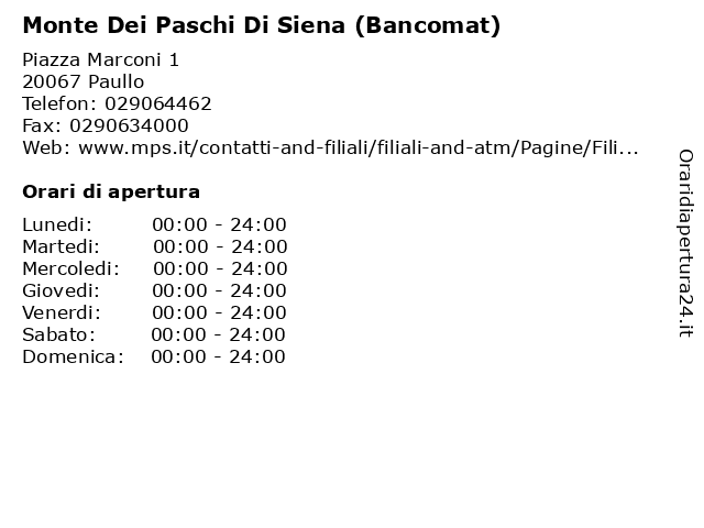 Monte Dei Paschi Di Siena (Bancomat) a Paullo: indirizzo e orari di apertura
