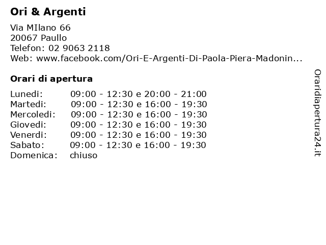 Ori & Argenti a Paullo: indirizzo e orari di apertura