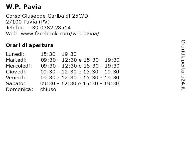 W.P. Pavia a Pavía (PV): indirizzo e orari di apertura