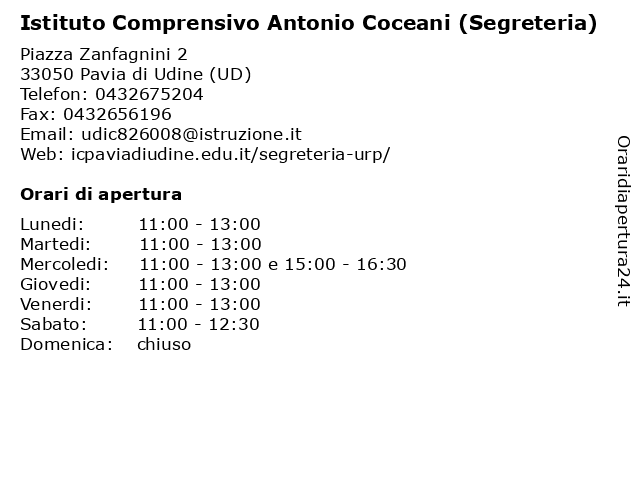 Istituto Comprensivo Antonio Coceani (Segreteria) a Pavia di Udine (UD): indirizzo e orari di apertura