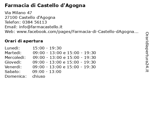 Farmacia di Castello d'Agogna a Pavia: indirizzo e orari di apertura