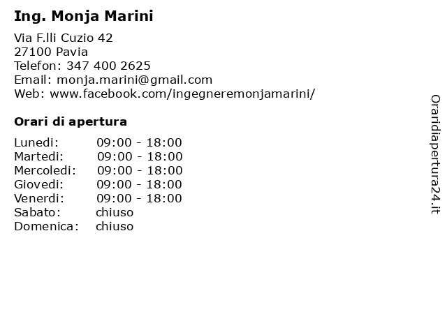 Ing. Monja Marini a Pavia: indirizzo e orari di apertura