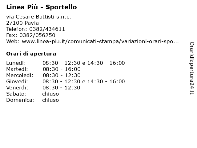 Linea Più - Sportello a Pavia: indirizzo e orari di apertura
