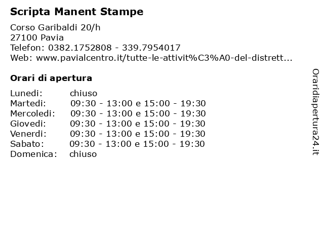 Scripta Manent Stampe a Pavia: indirizzo e orari di apertura