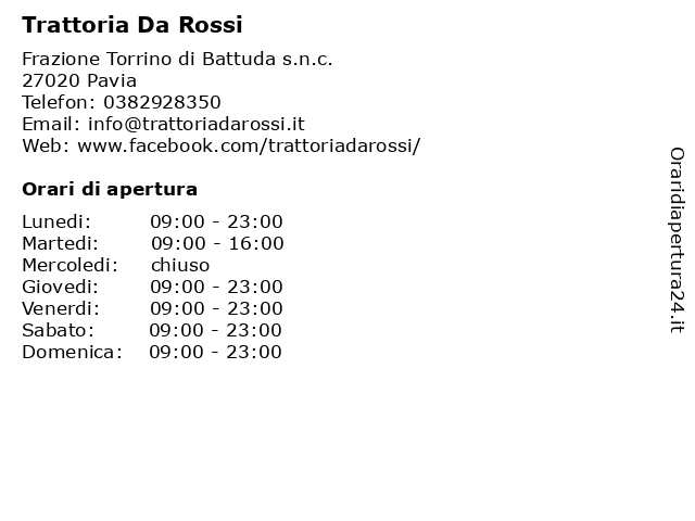 Trattoria Da Rossi a Pavia: indirizzo e orari di apertura