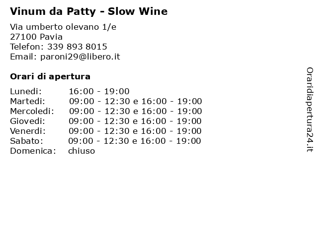Vinum da Patty - Slow Wine a Pavia: indirizzo e orari di apertura