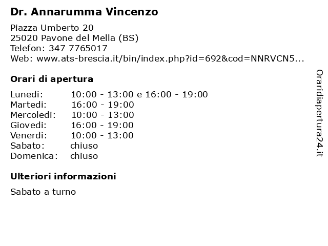Dr. Annarumma Vincenzo a Pavone del Mella (BS): indirizzo e orari di apertura