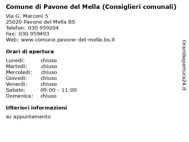 Comune di Pavone del Mella (Consiglieri comunali) a Pavone del Mella BS: indirizzo e orari di apertura