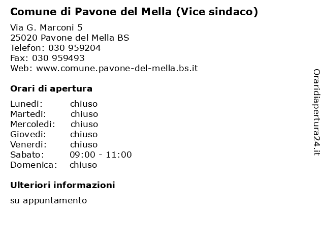 Comune di Pavone del Mella (Vice sindaco) a Pavone del Mella BS: indirizzo e orari di apertura