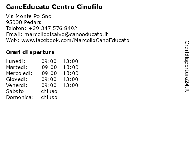 CaneEducato Centro Cinofilo a Pedara: indirizzo e orari di apertura