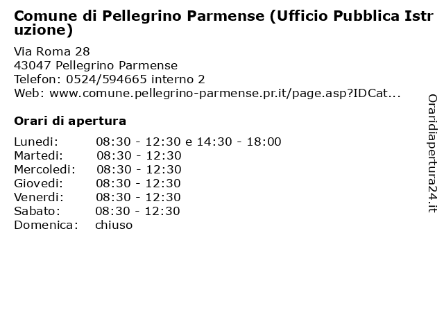 Comune di Pellegrino Parmense (Ufficio Pubblica Istruzione) a Pellegrino Parmense: indirizzo e orari di apertura
