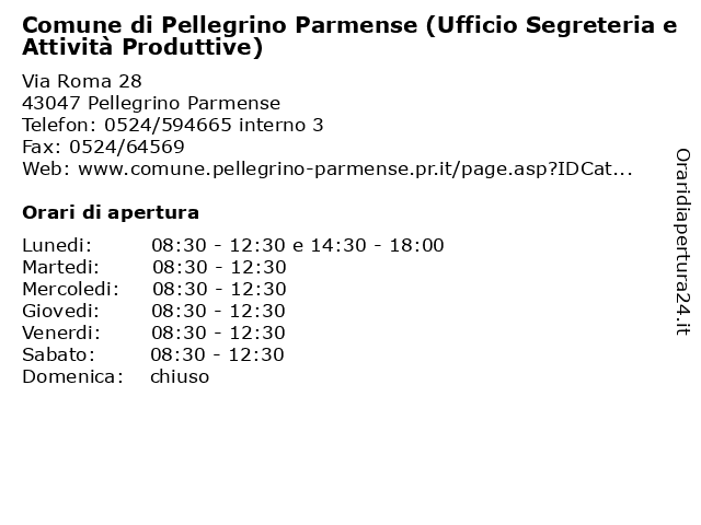 Comune di Pellegrino Parmense (Ufficio Segreteria e Attività Produttive) a Pellegrino Parmense: indirizzo e orari di apertura