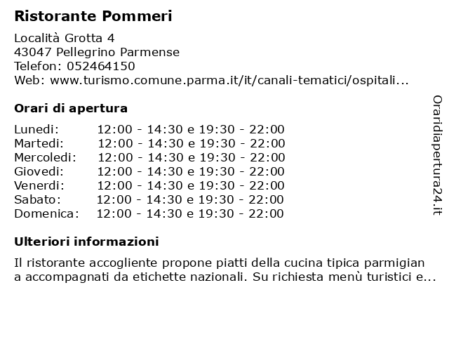 Ristorante Pommeri a Pellegrino Parmense: indirizzo e orari di apertura