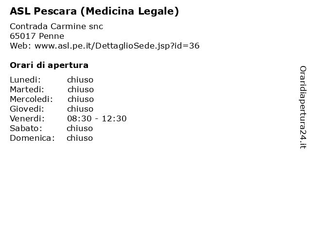 Ausl Pescara (Ufficio Medicina Legale) a Penne: indirizzo e orari di apertura