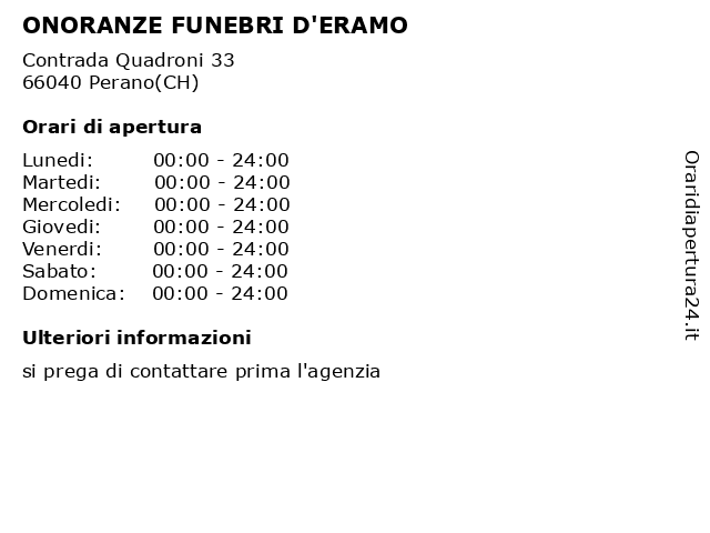 ONORANZE FUNEBRI D'ERAMO a Perano(CH): indirizzo e orari di apertura
