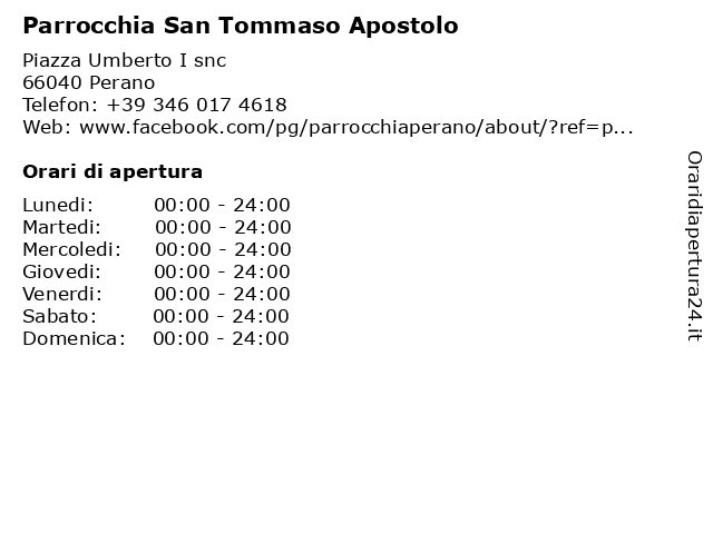 Parrocchia San Tommaso Apostolo a Perano: indirizzo e orari di apertura