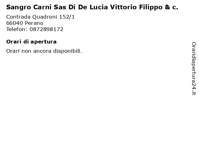 Sangro Carni Sas Di De Lucia Vittorio Filippo & c. a Perano: indirizzo e orari di apertura