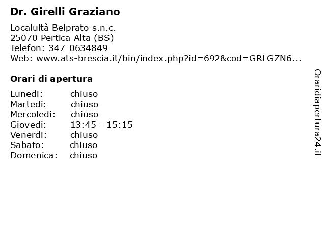 Dr. Girelli Graziano a Pertica Alta (BS): indirizzo e orari di apertura