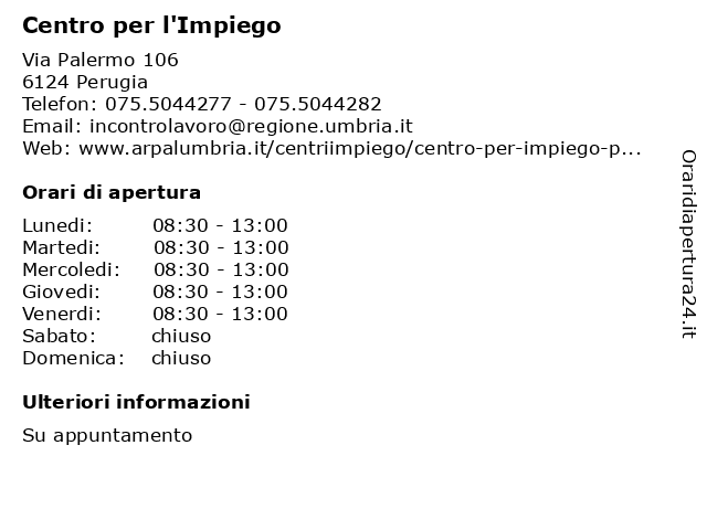 ᐅ Orari Centro Per L Impiego Via Palermo 106 06124 Perugia