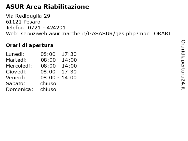 ASUR Area Riabilitazione a Pesaro: indirizzo e orari di apertura