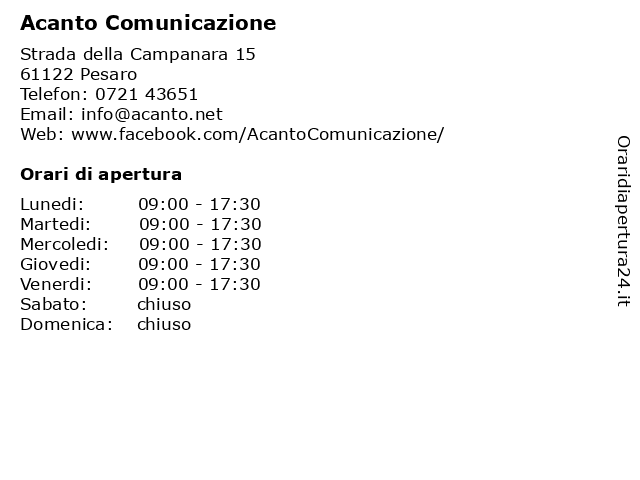 ᐅ Orari Acanto Comunicazione Strada Della Campanara 15 Pesaro