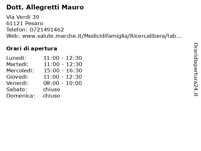 Dott. Allegretti Mauro a Pesaro: indirizzo e orari di apertura