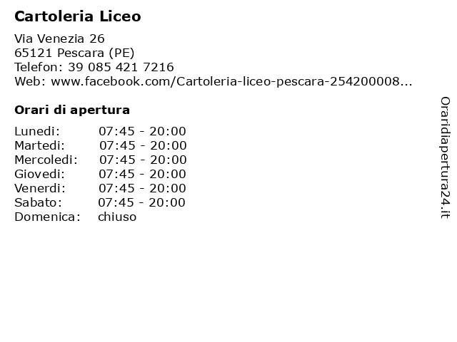 Cartoleria Liceo a Pescara (PE): indirizzo e orari di apertura