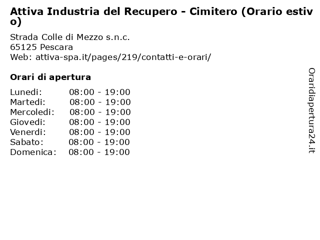 Attiva Industria del Recupero - Cimitero (Orario estivo) a Pescara: indirizzo e orari di apertura