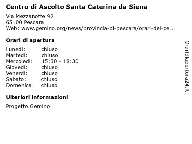 Centro di Ascolto Santa Caterina da Siena a Pescara: indirizzo e orari di apertura