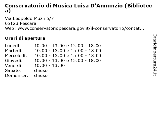 Conservatorio di Musica Luisa D'Annunzio (Biblioteca) a Pescara: indirizzo e orari di apertura