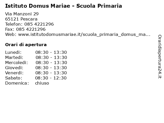 Istituto Domus Mariae - Scuola Primaria a Pescara: indirizzo e orari di apertura