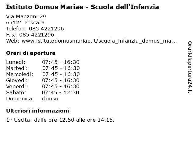 Istituto Domus Mariae - Scuola dell'Infanzia a Pescara: indirizzo e orari di apertura