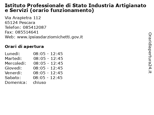 Istituto Professionale di Stato Industria Artigianato e Servizi (orario funzionamento) a Pescara: indirizzo e orari di apertura
