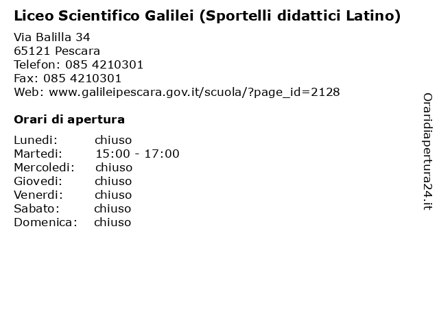 Liceo Scientifico Galilei (Sportelli didattici Latino) a Pescara: indirizzo e orari di apertura