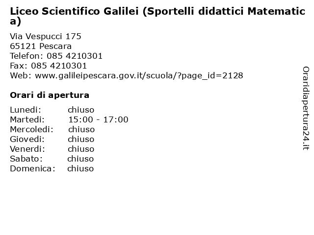 Liceo Scientifico Galilei (Sportelli didattici Matematica) a Pescara: indirizzo e orari di apertura