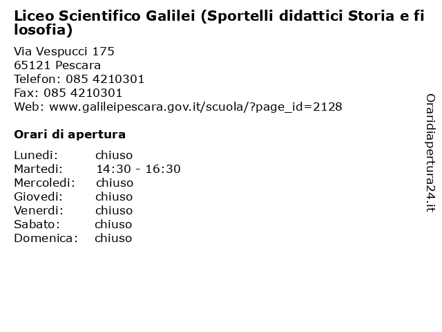 Liceo Scientifico Galilei (Sportelli didattici Storia e filosofia) a Pescara: indirizzo e orari di apertura