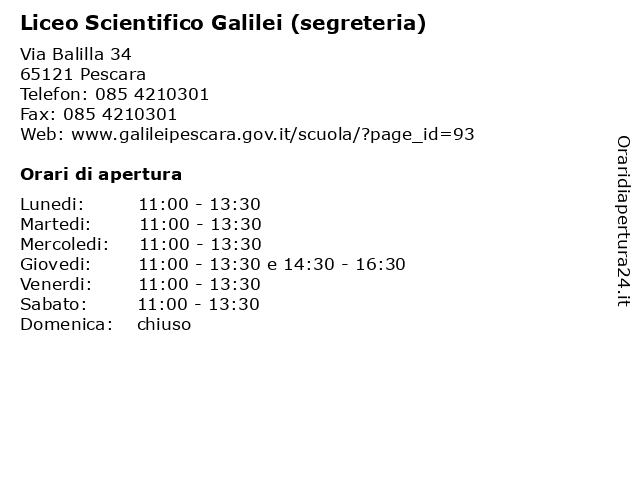 Liceo Scientifico Galilei (segreteria) a Pescara: indirizzo e orari di apertura