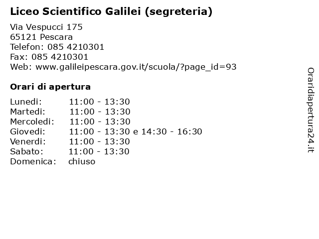 Liceo Scientifico Galilei (segreteria) a Pescara: indirizzo e orari di apertura