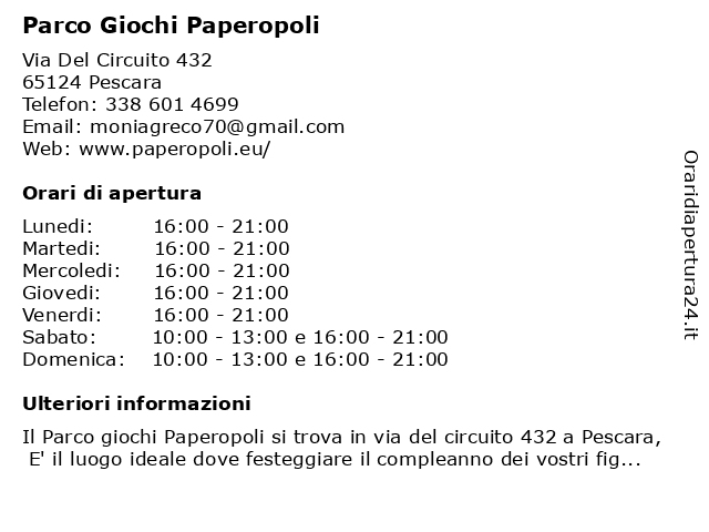 Parco Giochi Paperopoli a Pescara: indirizzo e orari di apertura