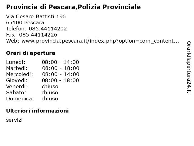 Provincia di Pescara,Polizia Provinciale a Pescara: indirizzo e orari di apertura