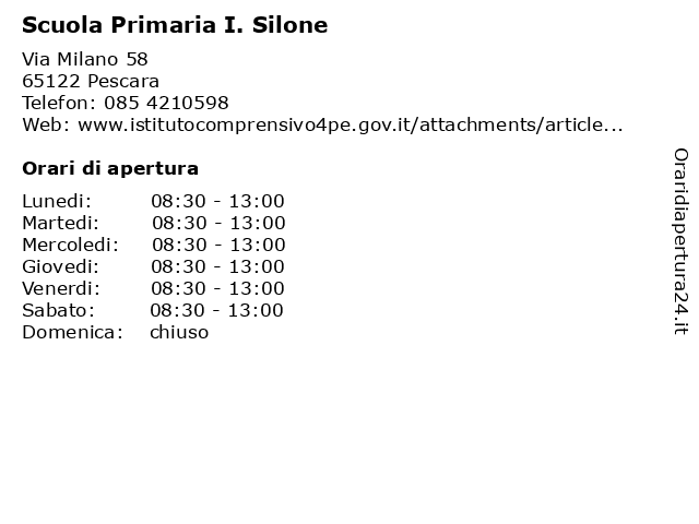 Scuola Primaria I. Silone a Pescara: indirizzo e orari di apertura