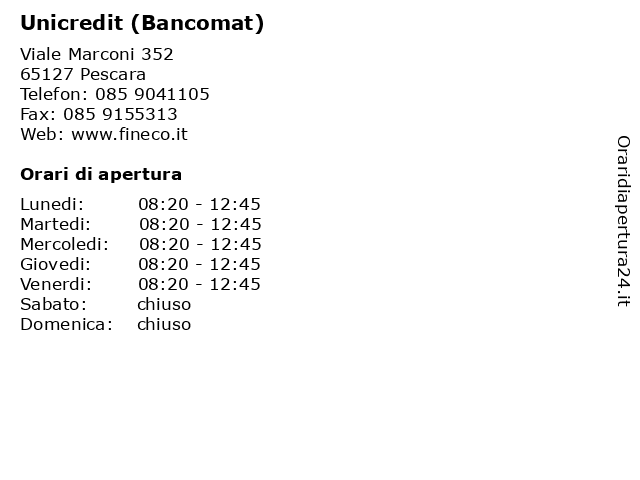 Unicredit (Bancomat) a Pescara: indirizzo e orari di apertura