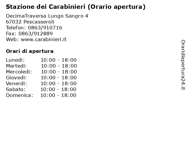 Stazione dei Carabinieri (Orario apertura) a Pescasseroli: indirizzo e orari di apertura