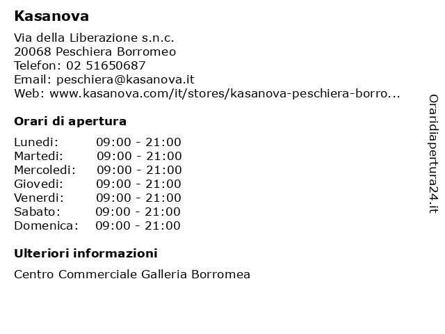 ᐅ Orari Kasanova Via Della Liberazione S N C 068 Peschiera Borromeo