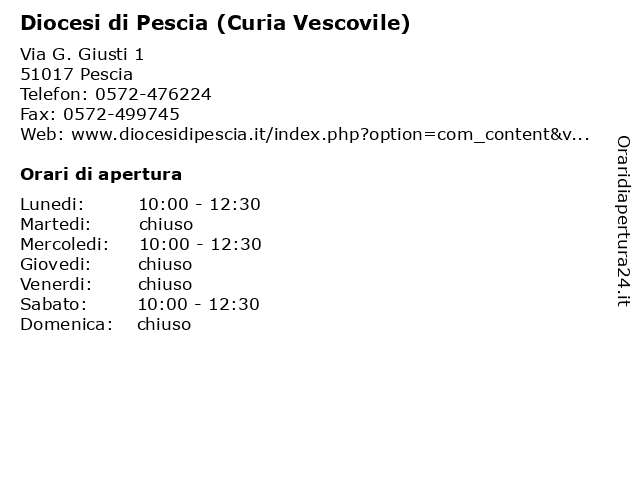 Diocesi di Pescia (Curia Vescovile) a Pescia: indirizzo e orari di apertura